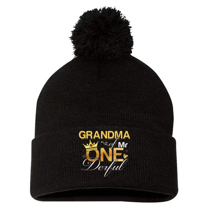 Grandma Mr Onederful 1st Birthday First One Derful Matching Pom Pom 12in Knit Beanie