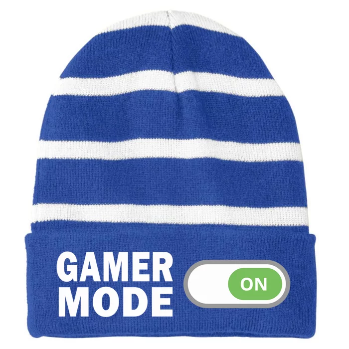 Gamer Mode On Gift Funny Video Game Lover Gamers Meaningful Gift Striped Beanie with Solid Band