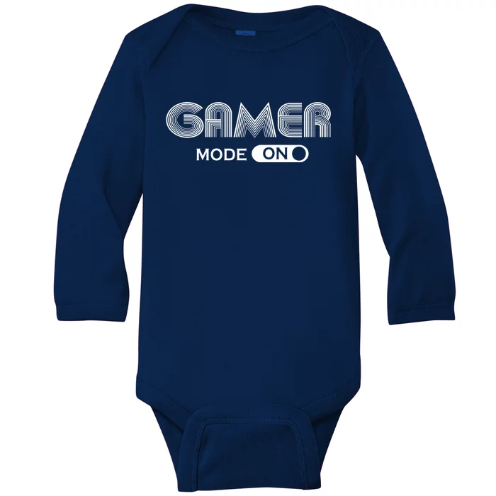 Gamer Mode On Video Game Games Retro Funny Gift Baby Long Sleeve Bodysuit