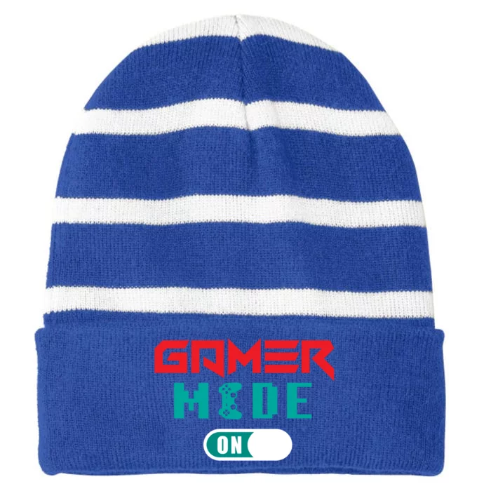 Gamer Mode On! Gamers Gaming Gaming Players Gaming Cute Gift Striped Beanie with Solid Band