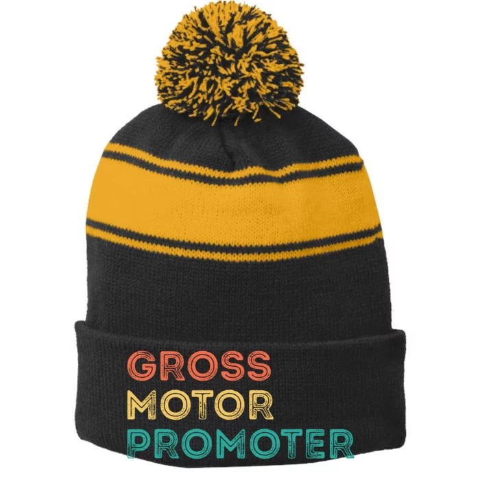 Gross Motor Promoter Pediatric Physical Therapy Funny PT Stripe Pom Pom Beanie