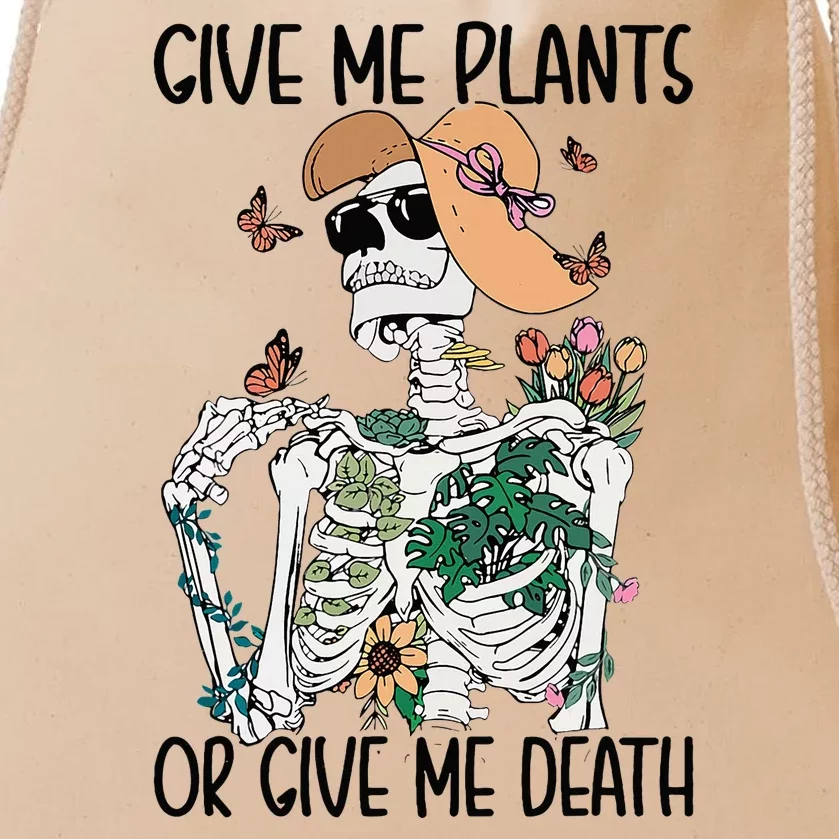 Give Me Plants Or Give Me Death Funny Halloween Skeleton Drawstring Bag