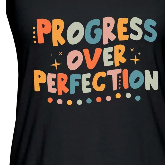 Growth Mindset Progress Over Perfection Back To School Retro Ladies Essential Flowy Tank