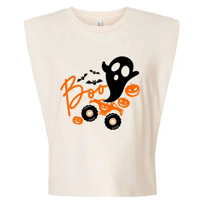 Ghost Monster Pumpkin Truck Rider Boo Halloween Pumpkin Gift Garment-Dyed Women's Muscle Tee