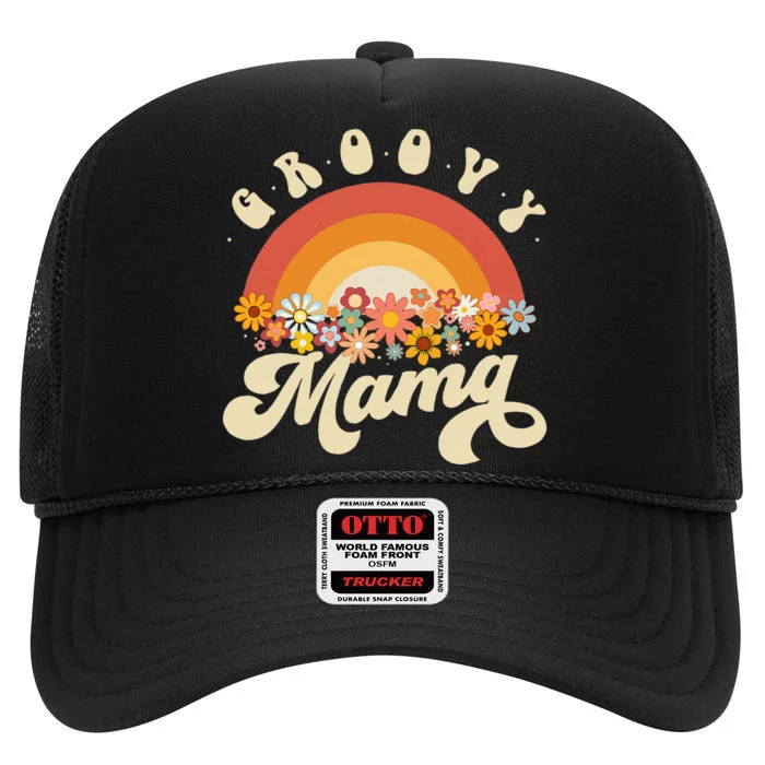 Groovy Mama Retro Rainbow High Crown Mesh Trucker Hat