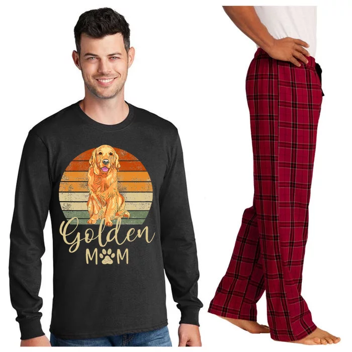 Golden Mom Retro Sunset Golden Retriever Lover Long Sleeve Pajama Set