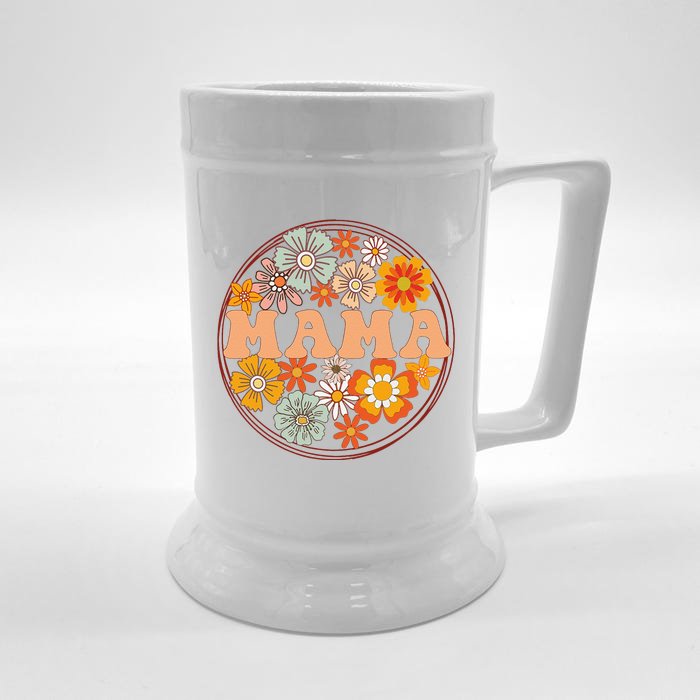 Groovy Mama Retro Flowers Women MotherS Day Wildflower Mom Front & Back Beer Stein