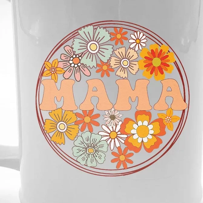 Groovy Mama Retro Flowers Women MotherS Day Wildflower Mom Front & Back Beer Stein