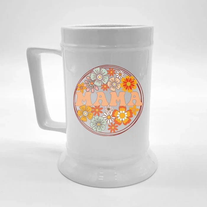 Groovy Mama Retro Flowers Women MotherS Day Wildflower Mom Front & Back Beer Stein