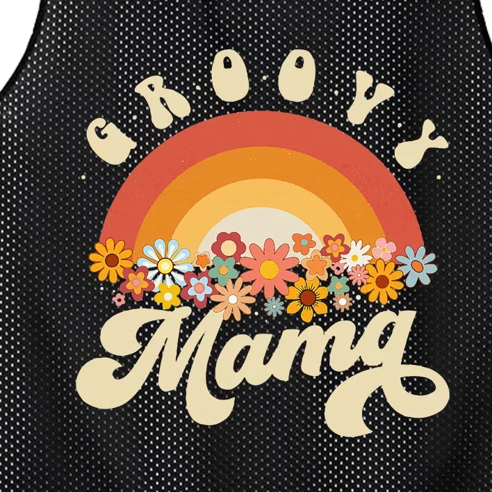 Groovy Mama Retro Rainbow Flowers Mesh Reversible Basketball Jersey Tank