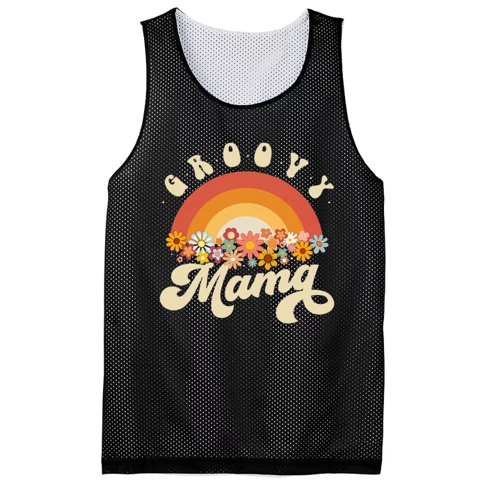 Groovy Mama Retro Rainbow Flowers Mesh Reversible Basketball Jersey Tank