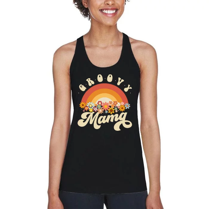 Groovy Mama Retro Rainbow Flowers Women's Racerback Tank