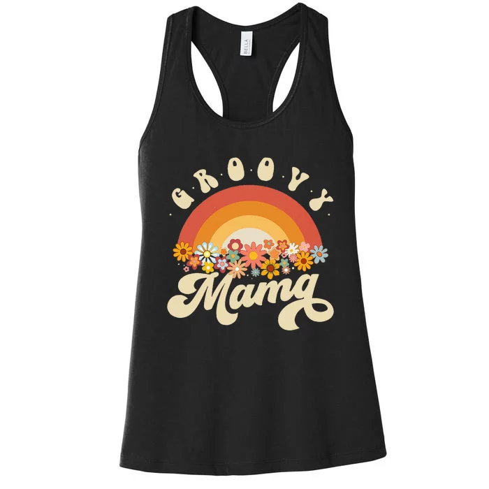 Groovy Mama Retro Rainbow Flowers Women's Racerback Tank