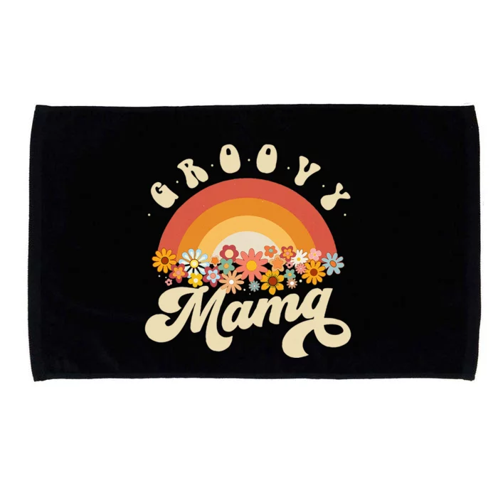 Groovy Mama Retro Rainbow Flowers Microfiber Hand Towel