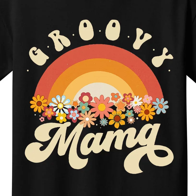 Groovy Mama Retro Rainbow Flowers Kids T-Shirt