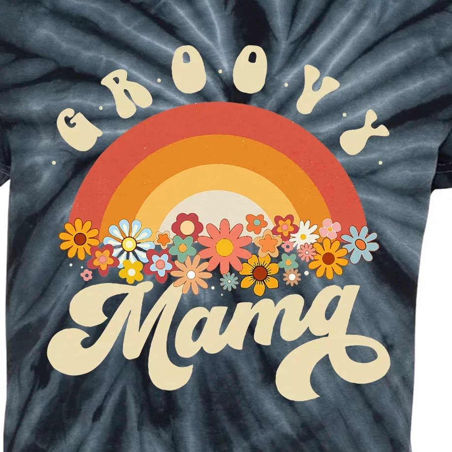 Groovy Mama Retro Rainbow Flowers Kids Tie-Dye T-Shirt