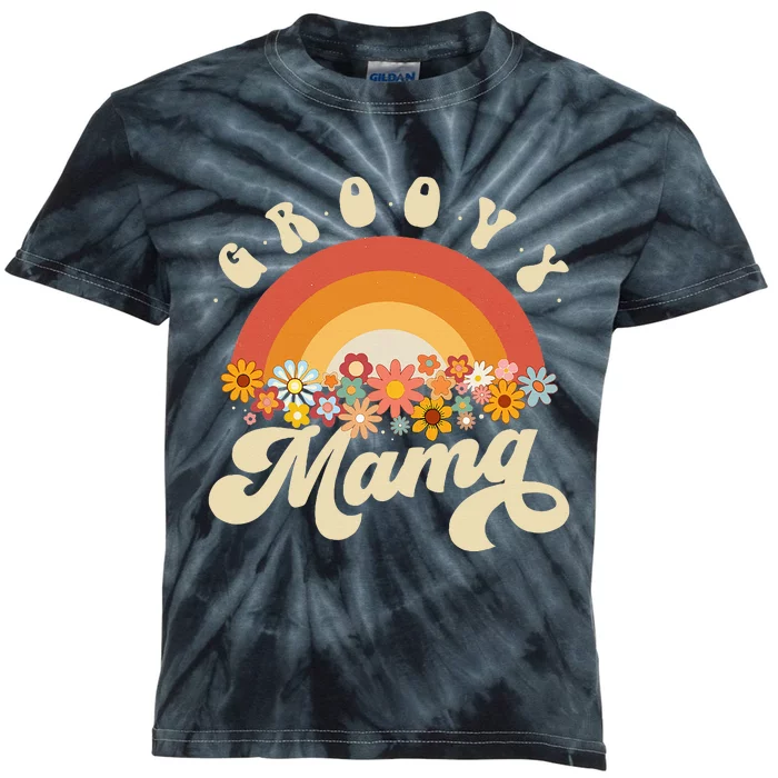 Groovy Mama Retro Rainbow Flowers Kids Tie-Dye T-Shirt