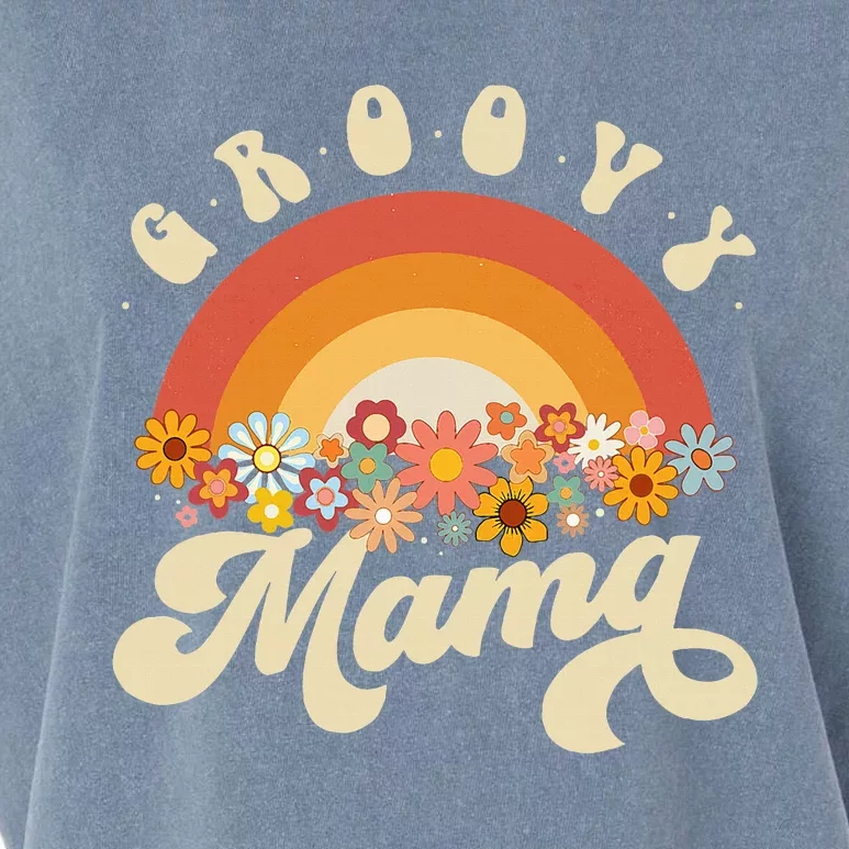 Groovy Mama Retro Rainbow Flowers Garment-Dyed Women's Muscle Tee