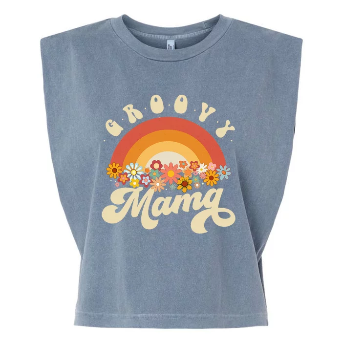 Groovy Mama Retro Rainbow Flowers Garment-Dyed Women's Muscle Tee