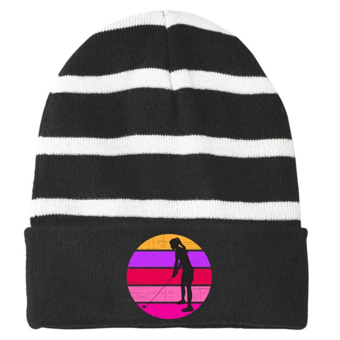 Golf Mom Retro Womens Golf Player Gift For Mother's Day Striped Beanie with Solid Band