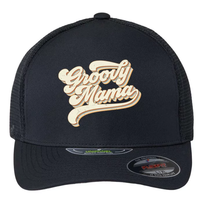 Groovy Mama Retro Cute Gift Flexfit Unipanel Trucker Cap