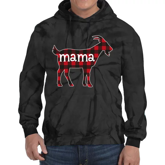 Goat Mama Red Plaid Merry Goatmas Christmas Mom Goat Lovers Long Sleeve Tie Dye Hoodie