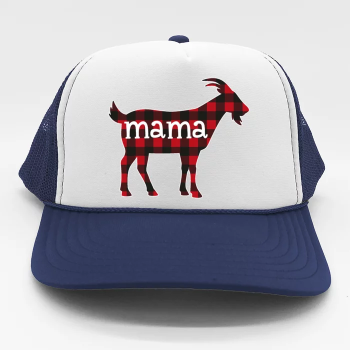 Goat Mama Red Plaid Merry Goatmas Christmas Mom Goat Lovers Long Sleeve Trucker Hat