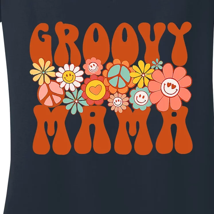 Groovy Mama Retro Matching Family Baby Shower Mother's Day Women's V-Neck T-Shirt