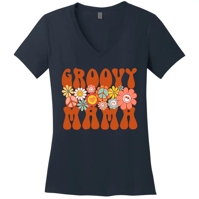 Groovy Mama Retro Matching Family Baby Shower Mother's Day Women's V-Neck T-Shirt