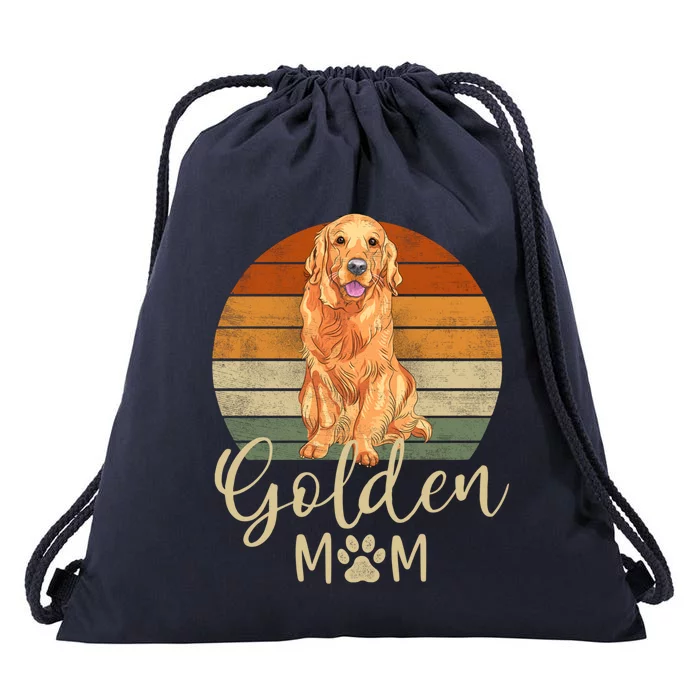 Golden Mom Retro Sunset Golden Retriever Lover Gift Dog Mama Gift Drawstring Bag