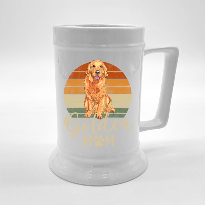 Golden Mom Retro Sunset Golden Retriever Lover Gift Dog Mama Gift Front & Back Beer Stein