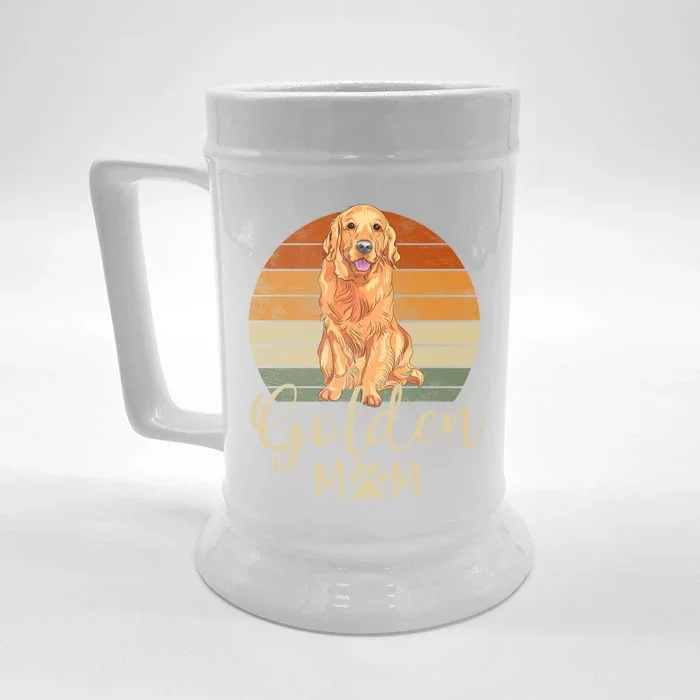 Golden Mom Retro Sunset Golden Retriever Lover Gift Dog Mama Gift Front & Back Beer Stein