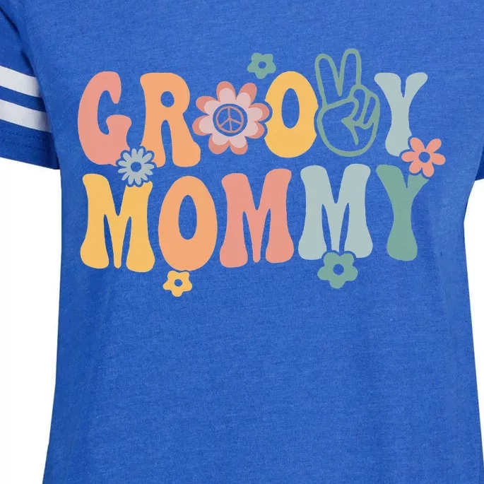 Groovy Mommy Retro Mom Matching Family 1st Birthday Party Enza Ladies Jersey Football T-Shirt