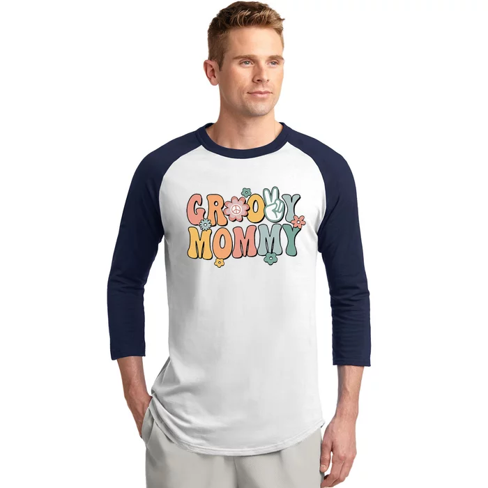 Groovy Mommy Retro Mom Matching Family 1st Birthday Party Baseball Sleeve Shirt