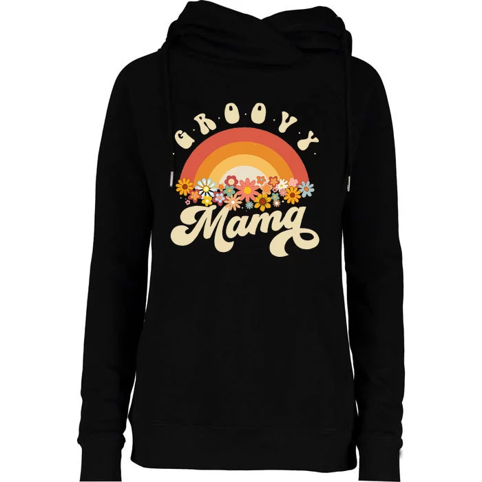 Groovy Mama Retro Rainbow Colorful Flowers Design Mom Womens Funnel Neck Pullover Hood