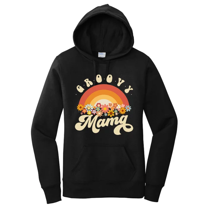 Groovy Mama Retro Rainbow Colorful Flowers Design Mom Women's Pullover Hoodie