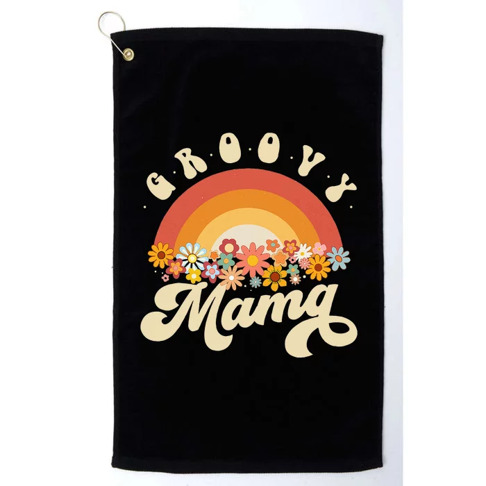 Groovy Mama Retro Rainbow Colorful Flowers Design Mom Platinum Collection Golf Towel