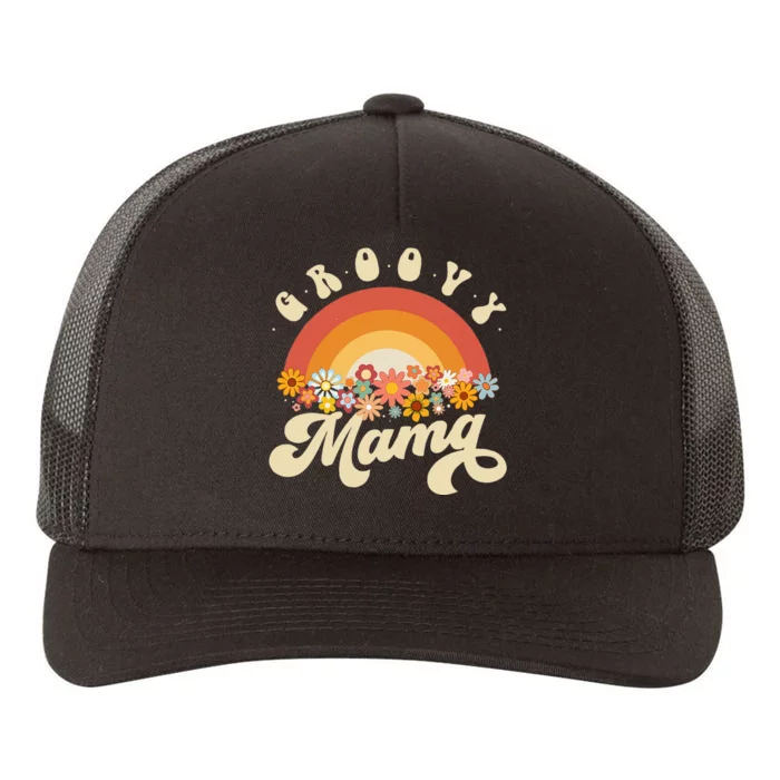 Groovy Mama Retro Rainbow Colorful Flowers Design Mom Yupoong Adult 5-Panel Trucker Hat