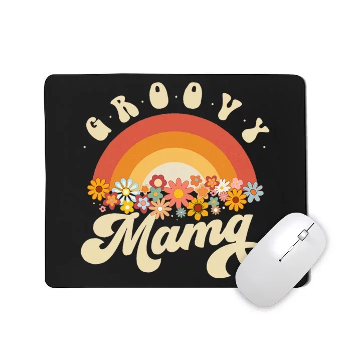 Groovy Mama Retro Rainbow Colorful Flowers Design Mom Mousepad