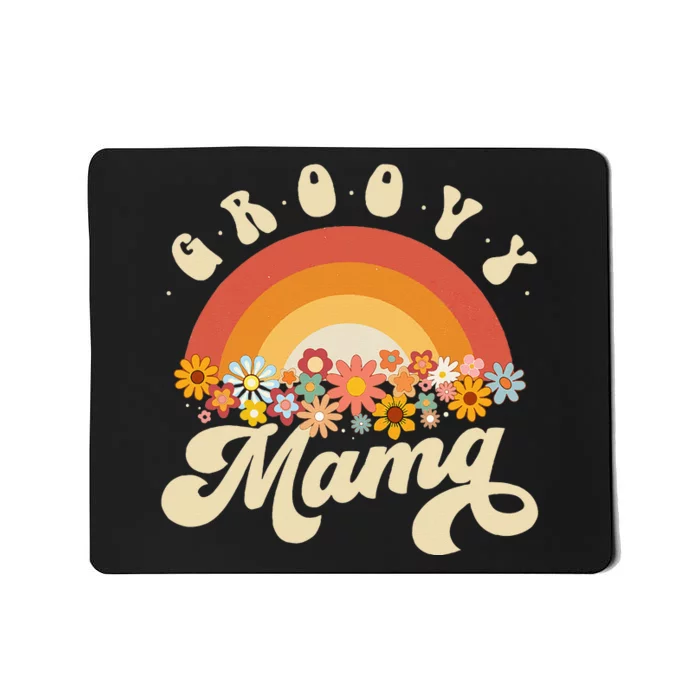 Groovy Mama Retro Rainbow Colorful Flowers Design Mom Mousepad