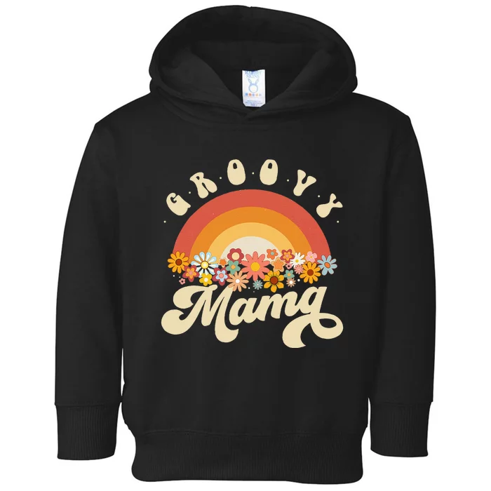 Groovy Mama Retro Rainbow Colorful Flowers Design Mom Toddler Hoodie