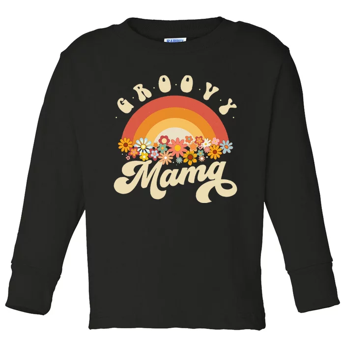 Groovy Mama Retro Rainbow Colorful Flowers Design Mom Toddler Long Sleeve Shirt