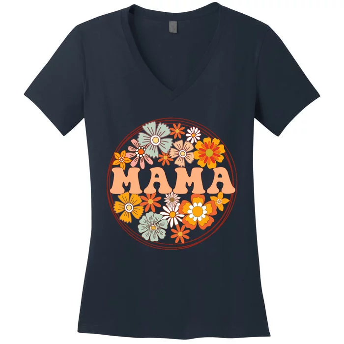 Groovy Mama Retro Flowers Wo MotherS Day Wildflower Mom Women's V-Neck T-Shirt