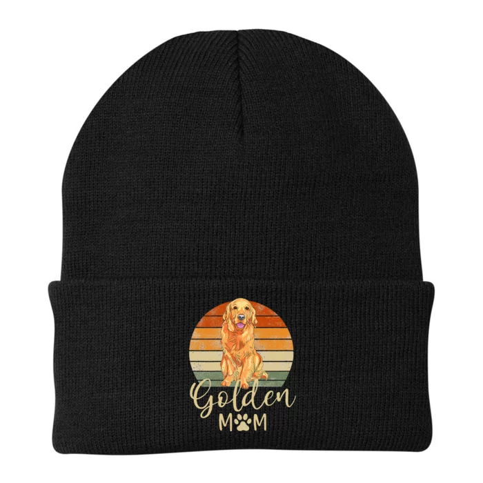 Golden Mom Retro Sunset Golden Retriever Lover Gift Dog Mama Knit Cap Winter Beanie