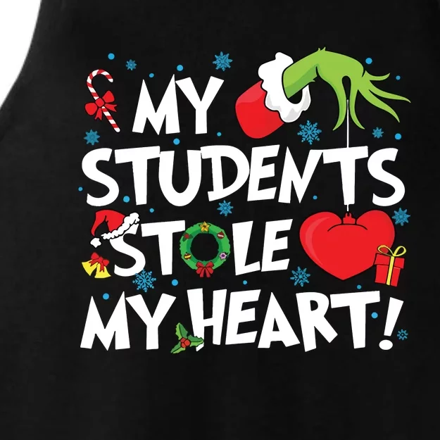 Grinchmas My Student Stole My Heart Teacher Christmas Ladies Tri-Blend Wicking Tank