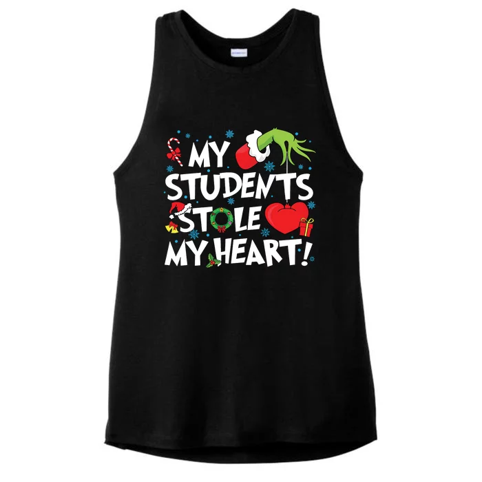 Grinchmas My Student Stole My Heart Teacher Christmas Ladies Tri-Blend Wicking Tank