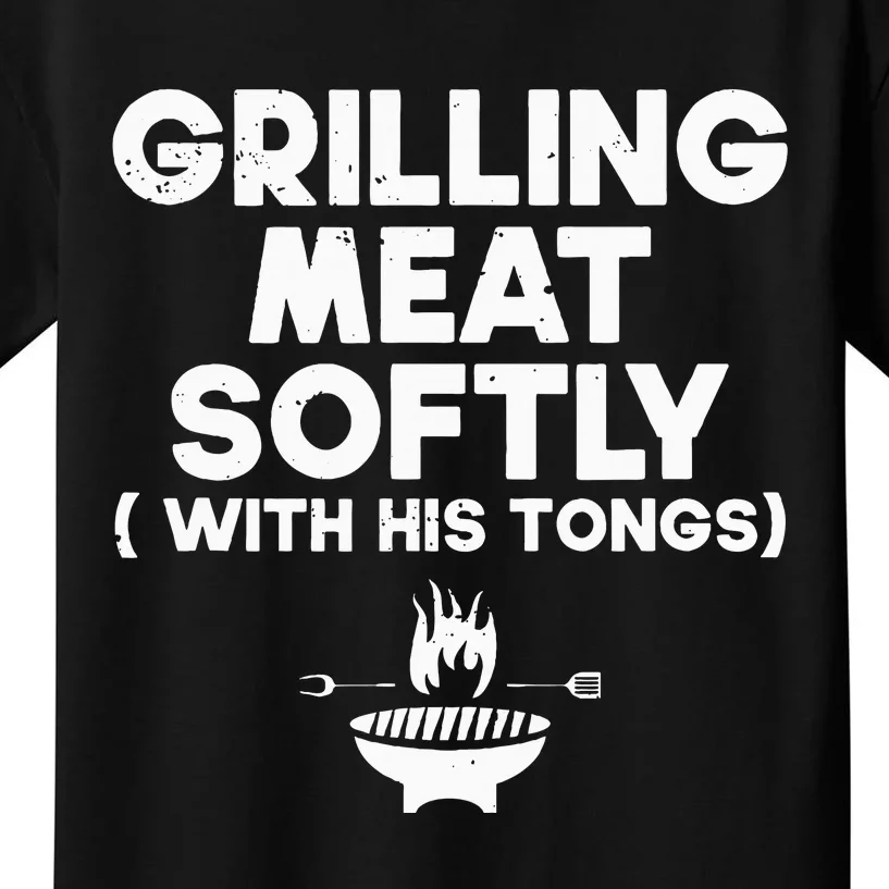 Grilling Meat Softly With His Tongs Bbq Kids T-Shirt