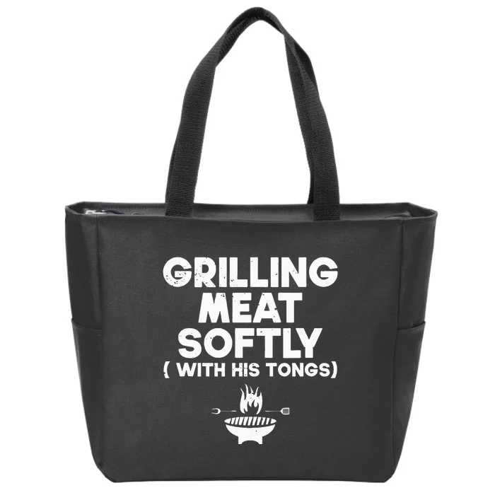 Grilling Meat Softly With His Tongs Bbq Zip Tote Bag