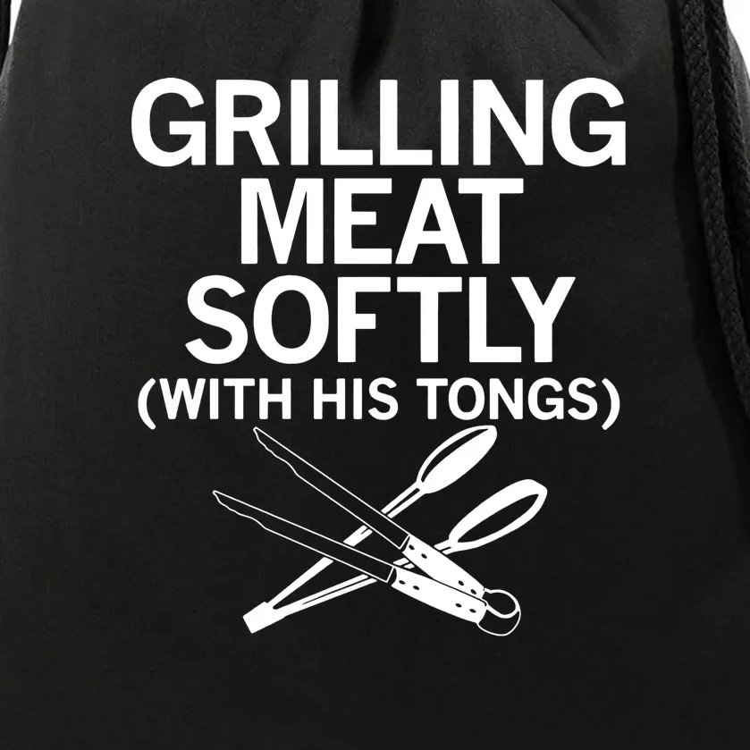 Grilling Meat Softly Bbq Funny Grilling With His Tongs Drawstring Bag