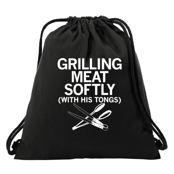 Grilling Meat Softly Bbq Funny Grilling With His Tongs Drawstring Bag